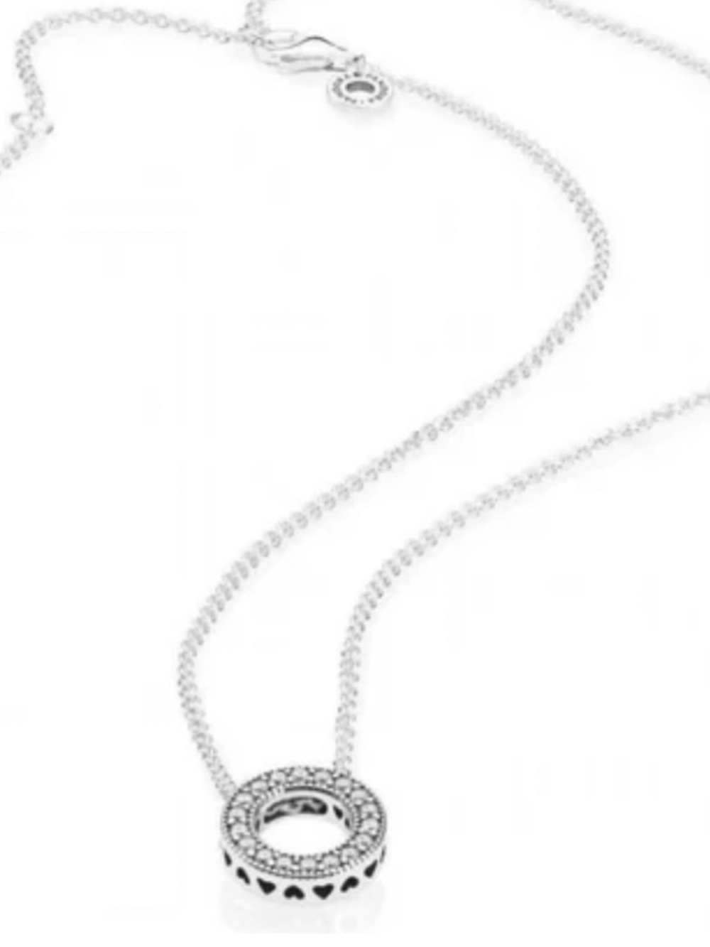 Pandora Silver Circle Pendant Necklace with Clear Crystals - Picture 3 of 7